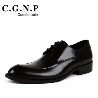 C.G.N.P 村哥牛皮 正装男士尖头商务系带英伦透气休闲皮鞋 A7175-6 黑色 45