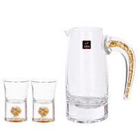 RCOMS1950 1950手工吹制金箔白酒杯3件套装(2支酒杯+1支分酒壶带金箔把手)