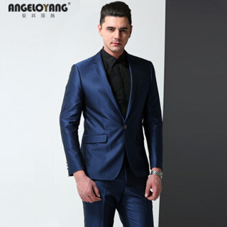 安其罗扬（ANGELOYANG）西服套装男 韩版商务休闲职业装修身西装 结婚礼服套西 327 蓝色 XL/180A