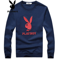 花花公子PLAYBOY卫衣男2019春装时尚休闲圆领套头长袖上衣潮流印花男装 宝蓝 3XL