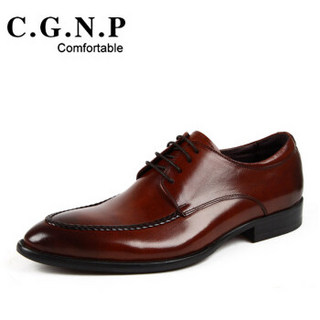 C.G.N.P 村哥牛皮 男士商务正装经典系带英伦头层牛皮婚鞋 029-2 红棕色 39