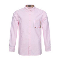 BURBERRY 博柏利 男款浅粉色棉质格纹装饰长袖衬衫 80030901