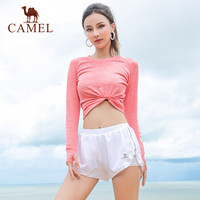 骆驼（CAMEL）瑜伽服上衣女19春夏显瘦修身长袖T恤健身房运动服  Y8W106631 橘粉 S