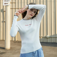 PASS潮牌2019春装简约字母套头毛针织衫女修身显瘦针织套头外套潮 米白色 M