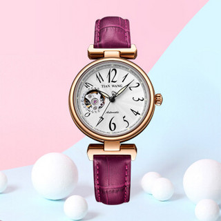 天王表(TIANWANG)手表 星辰系列皮带机械表时尚女士手表钟表紫色LS5935P