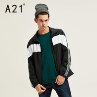A21 秋季新品男装梭织合体翻领长袖短装休闲开胸夹层外套 4831114009 黑色 170/84A/M