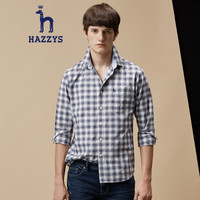 哈吉斯HAZZYS 衬衫男都市休闲格子衬衫ASCZK17CK40深蓝色DL175/96A 48