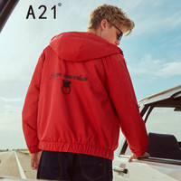 以纯线上品牌A21 秋季男装纯色简约男风衣时尚百搭撞色潮流连帽外套 4831114013 大红 180/92A/XL