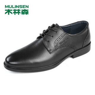 MULINSEN 木林森 韩版简约头层牛皮商务办公正装男皮鞋 黑色 42码 SL87022