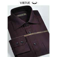 Virtue富绅高纱支纯棉商务休闲衬衫提花条纹长袖衬衫男C801L12M酒红色条纹 40