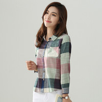 南极人（Nanjiren）衬衫女时尚百搭长袖打底衫韩版宽松格子衬衫女 浅色格子 M