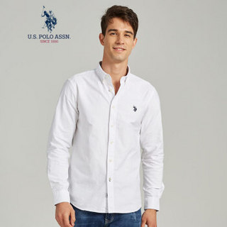 U.S. POLO ASSN. 男长袖衬衫 男士纯色时尚休闲 纯棉衬衣 ACSMQ-58505 纯白色 165/84A