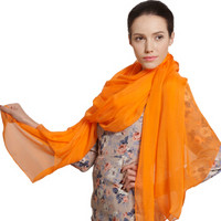 兰诗雨DH32真丝丝巾女围巾纯色桑蚕丝绸缎长巾披春夏纱巾 橙色