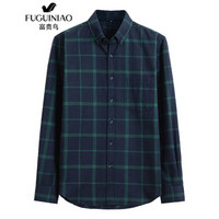 富贵鸟（FUGUINIAO）衬衫男装时尚长袖衬衫休闲格子衬衣男 藏青绿 XL