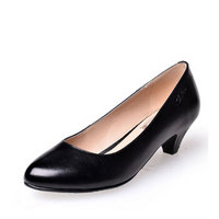 JINHOU 金猴 牛皮通勤时尚女浅口鞋 商务低跟特大码女单鞋 M50143 黑色 37码