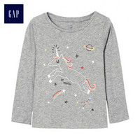Gap旗舰店 闪耀图案长袖圆领基本款T恤 356426 麻灰色独角兽 110cm(4T)