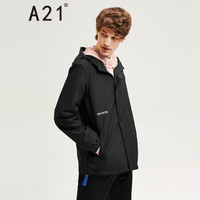 A21 秋季男装梭织合体防风保暖连帽长袖短装开胸夹层外套 4831114025 黑色 170/84A/M