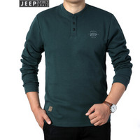 吉普(JEEP)长袖青年男士商务休闲纯色棉质T恤2019春季新品男装SS0004 绿色 XL