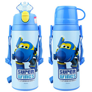 超级飞侠 婴儿童保温杯  宝宝三用学饮水杯 男女学生双盖吸管杯 保温壶500ML 蓝色