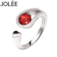 羽兰JOLEE戒指S925银彩色宝石石榴石均码首饰品送女友生日礼物 红色 均码