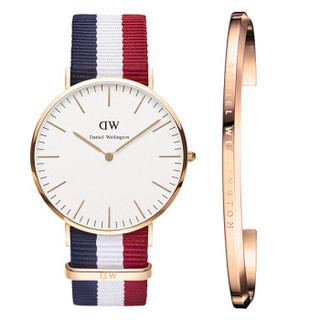 丹尼尔惠灵顿（Daniel Wellington）DW手表0103DW金边尼龙带男表+百搭男士金色手镯