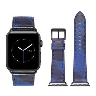 CHIMAERA 苹果手表表带apple iwatch表带watch1/2/3/4代真皮男女通用42mm 海蓝纹丨黑扣CH-R-36-BK102-DD08