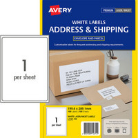 艾利AVERY A4不干胶打印标签纸背胶贴纸 激光喷墨打印铜版纸(199.6X289.1mm)1枚/张 100张/包 L7167-100