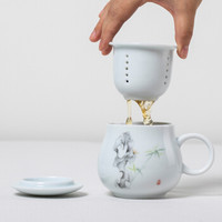 丹雅 景德镇陶瓷茶杯 带盖过滤办公室茶具瓷杯水杯子 竹子  商务礼品 长辈生日礼物