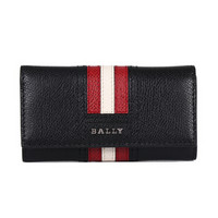 BALLY 巴利 男士黑色红白条纹皮质卡包钥匙包 TALTOS LT 10