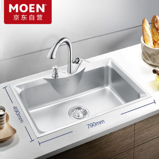 摩恩（MOEN）厨房水槽单槽 304不锈钢洗菜盆 790mm水盆 净铅工艺抽拉式厨房水龙头冷热套装29701+67001