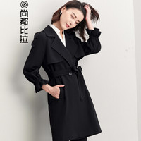 尚都比拉(Sentubila)2019春季风衣女中长款韩版修身女式OL通勤休闲女装外套 183F0221104 黑色 S
