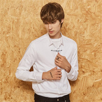 鸭鸭（YAYA）男士精致绣字长袖衬衫白色棉刺绣修身青年衬衣 白色 XXL