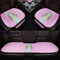 紫风铃 汽车坐垫三件套夏季可爱卡通汽车座垫小方垫前排单片四季通用 防滑办公座椅垫KA 3件套-升级版-萌女孩