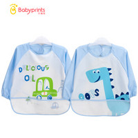 Babyprints宝宝围兜防溅衣婴幼儿吃饭防水围嘴儿童画画反穿罩衣2件装（小汽车+小恐龙）