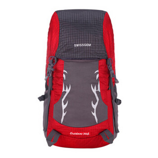 SVVISSGEM 登山装备防水背包 大容量户外休闲旅行男士运动徒步双肩包 SA-9828灰配红