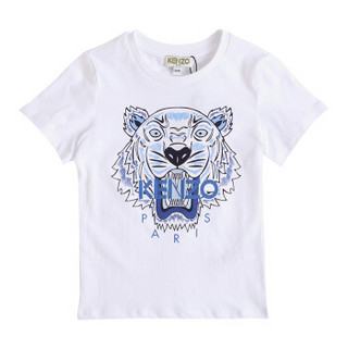 KENZO KIDS 高田贤三 奢侈品童装 女童白色棉质虎头印花短袖T恤 KM10708 01 3A