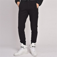 鸭鸭（YAYA）休闲裤新款时尚韩版运动风腰头拼接休闲针织裤男百搭 黑色 XL