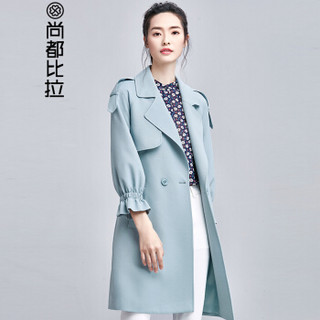 尚都比拉（Sentubila）2019春季风衣女中长款韩版修身女式OL通勤休闲女装外套 183F0221104 浅灰蓝 L