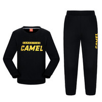 骆驼 CAMEL童装 秋季保暖运动套装男加厚微弹拼接女童跑步服两件套 A8W53Y812 黑色 140