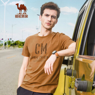 骆驼（CAMEL）男装 时尚休闲多色字母印花圆领男青年短袖T恤 SB7374089 驼色XXXL