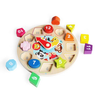 木玩世家 儿童积木玩具 木质积木时钟模型 儿童早教拼图玩具宝宝礼物