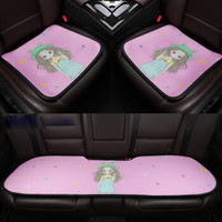 紫风铃 汽车坐垫三件套夏季可爱卡通汽车座垫小方垫前排单片四季通用 防滑办公座椅垫KA 3件套-萌女孩
