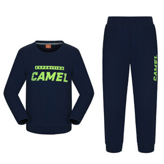 骆驼 CAMEL童装 秋季保暖运动套装男加厚微弹拼接女童跑步服两件套 A8W53Y812 深青蓝 130