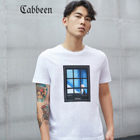 Cabbeen 卡宾男装夏季短袖时尚印花青年半截袖潮牌宽松T恤衫上衣B 漂白色02 54/185/XXL