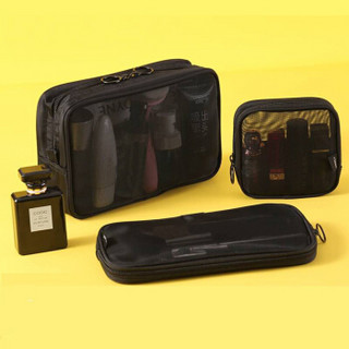 美肤语旅行黑色网纱化妆包（3个套装）MF0622便携透明洗漱包 立体化妆袋 大容量化妆品收纳包
