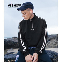 威秀 viishow 卫衣男情侣款男运动风卫衣男休闲拉链半开襟男士卫衣WD2513173 黑色 XL