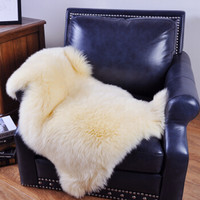 裘朴 羊毛沙发垫椅垫 欧式多功能沙发毯 纯羊毛皮毛一体整张羊皮 85规格1P 奶油色