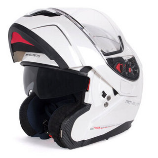 MT HELMETS 972摩托车头盔双镜片揭面盔冬季保暖男女保暖全盔电动车安全帽 亮白色 L码