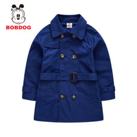 BoBDoG巴布豆2018秋季新款男童风衣外套儿童中长款休闲连帽外套外出服 藏青 100
