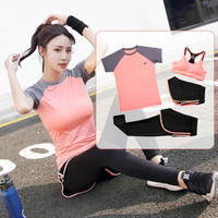普为特POVIT 瑜伽服女套装运动跑步健身速干衣修身显瘦透气春夏款四件套 粉色XXL码 P-826